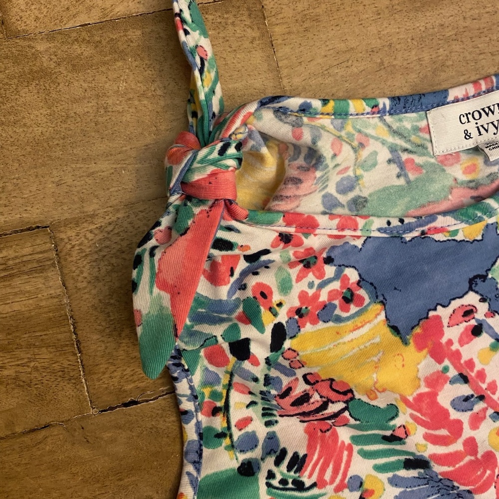 🎉Crown & Ivy Sleeveless Tie-Shoulder Dress Colorful Print XL NWOT - Picture 3 of 4